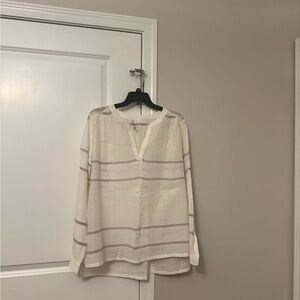 LOFT Ivory Sheer Stripe V-Neck Blouse
